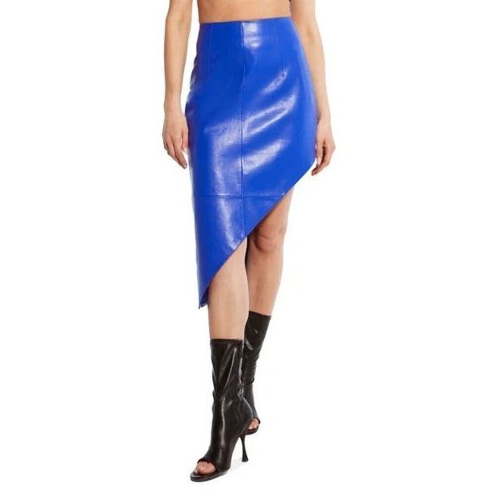 AS BY DF Fallon Asymmetric Recycled Leather Midi Skirt Ultra Marine M NEW $450